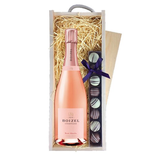 Boizel Rose Absolu Champagne 75cl & Truffles, Wooden Box